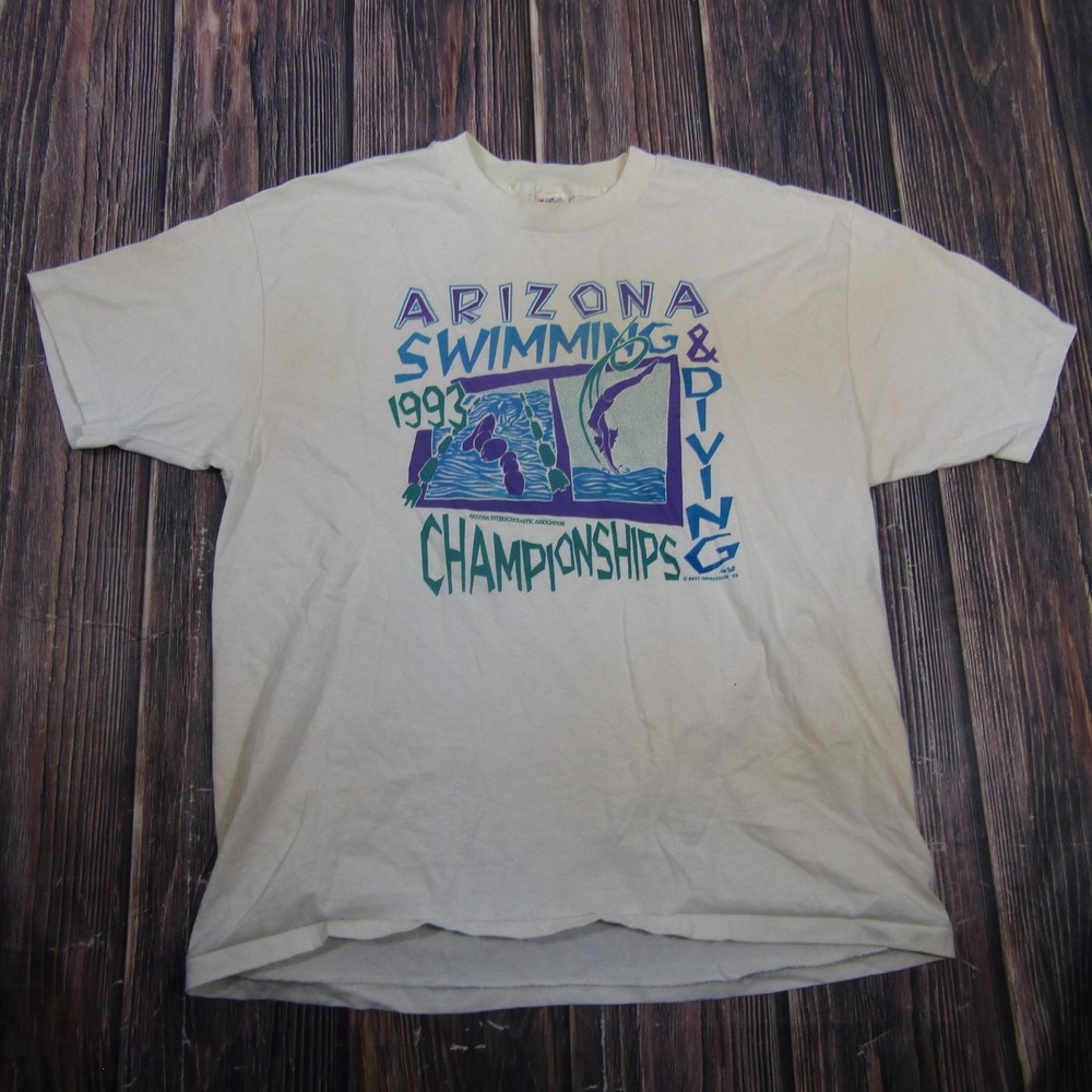 Vintage Hanes Arizona Swimming Diving Shirt Mens XL White 1993 Championships Tee